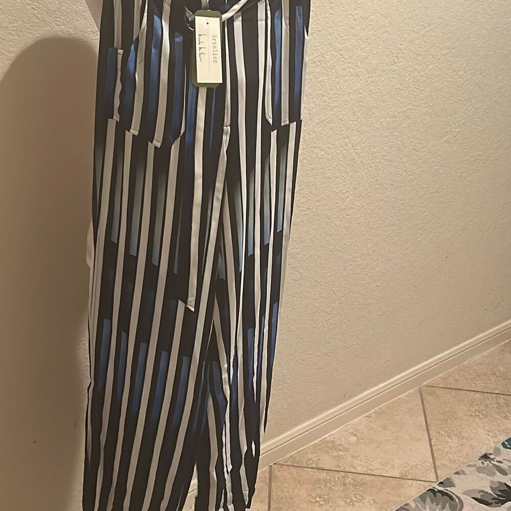 Nicole Miller Artelier Belted Trouser Pants Silk-Blend Multicolor Piano Key NWT - Picture 8 of 10